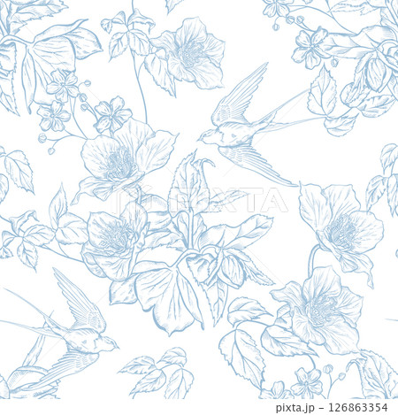 Graphic seamless pattern with flowers. Graphic seamless pattern with flowers. 126863354