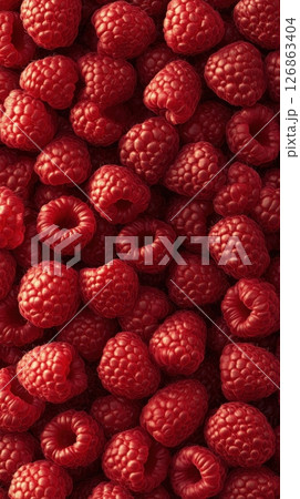 Fresh raspberries piled together 126863404