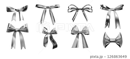 Vintage bow. Y2k halftone satin decorative ribbon, girly grunge shape for coquette collage or aesthetic punk tattoo. 3d isolated silver glossy elements for design. Vector graphic effect Vintage bow. Y2k halftone satin decorative ribbon, girly grunge shape for coquette collage or aesthetic punk tattoo. 3d isolated silver glossy elements for design. Vector graphic effect 126863649