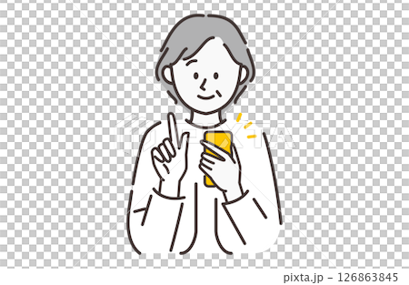 スマホを片手に持っている年配の女性 スマホを片手に持っている年配の女性 126863845