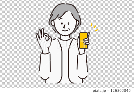 An elderly woman holding a smartphone in one hand An elderly woman holding a smartphone in one hand 126863846