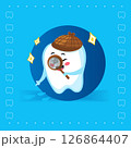 Cute Tooth Character Dressed as Detective with Magnifying Glass 126864407