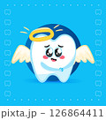 Cute Tooth Character with Angel Wings and Halo on Blue Background 126864411