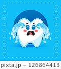 Sad Tooth Character Crying on Blue Background Mascot 126864413
