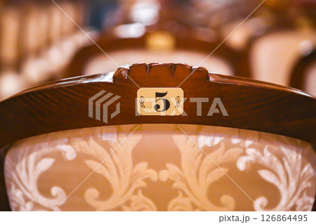 Lviv Opera House. interior. beautiful old chairs in the theater 126864495