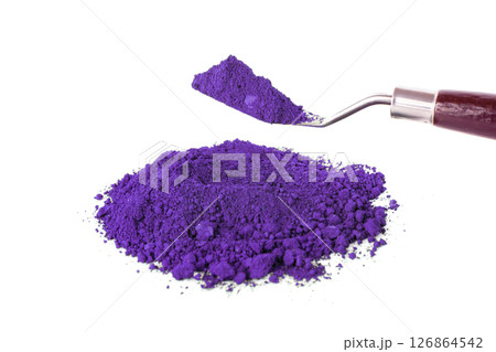 Bright Purple Powder Used for Art and Crafting Displayed on a White Background 126864542