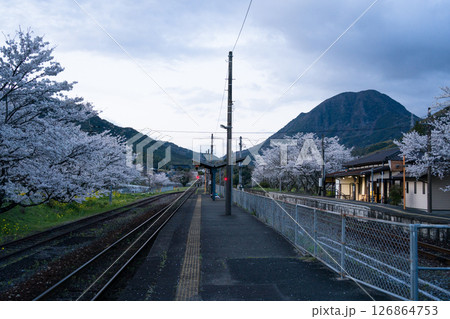 桜咲く春の日田彦山線の採銅所駅 桜咲く春の日田彦山線の採銅所駅 126864753