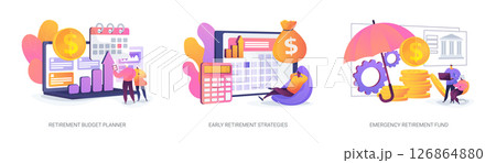 Retirement Budgeting, Safety Planning abstract concept vector illustrations. 126864880