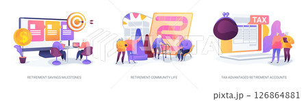 Retirement Savings, Lifestyle Scenes abstract concept vector illustrations. 126864881