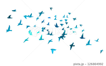 Flying birds blue silhouette flock. hand drawing. Not AI. Vector illustration Flying birds blue silhouette flock. hand drawing. Not AI. Vector illustration 126864992