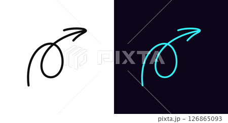 Outline hand drawn arrow, with editable stroke. Curl arrow icon, doodle line arrowhead. Swirl arrow, hand drawn pointer, navigation, twisted cursor, move direction. Vector icon 126865093