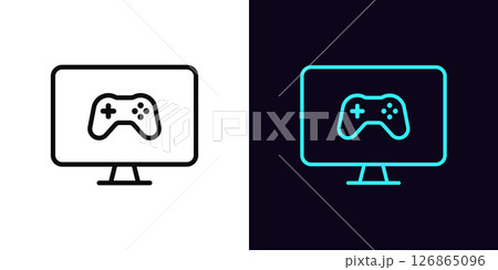 Outline gaming monitor icon, with editable stroke. Gaming display for gamers, game monitor with gamepad icon. Computer screen, UHD monitor for videogames, digital display. Vector icon 126865096