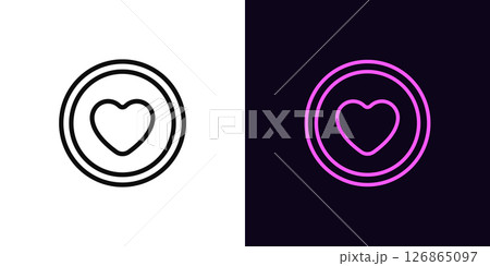 Outline love coin icon, with editable stroke. Digital coin with heart icon, love token. Money donation, digital token with heart, money love, virtual coin, cryptocurrency, game reward. Vector icon Outline love coin icon, with editable stroke. Digital coin with heart icon, love token. Money donation, digital token with heart, money love, virtual coin, cryptocurrency, game reward. Vector icon 126865097