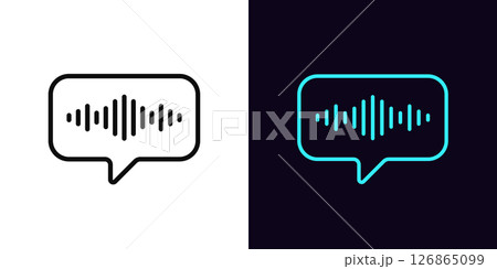 Outline voice message icon, with editable stroke. Bubble message with sound wave, voice record icon. Audio notification, voice control and search, speech identification, microphone record. Vector icon Outline voice message icon, with editable stroke. Bubble message with sound wave, voice record icon. Audio notification, voice control and search, speech identification, microphone record. Vector icon 126865099