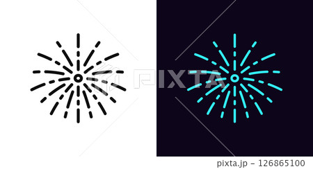 Outline firework icon, with editable stroke. Firework explosion icon, festive salute. Firework burst with sparkles, pyrotechnics show, celebrate holiday event, flash light festival. Vector icon 126865100