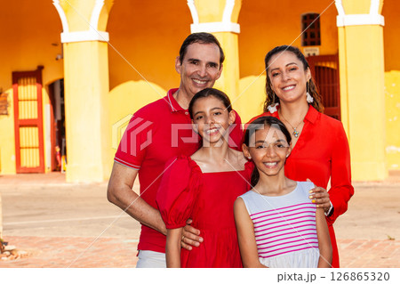 Young family of four traveling together. Family love concept. Travel concept. Cartagena de Indias. 126865320