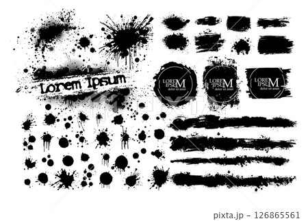 Black brush stroke set isolated on background. Paint brush stroke for ink paint, grunge design element, dirt banner, watercolor design, dirty texture. Trendy brush stroke. hand drawn. Not AI, Vector 126865561