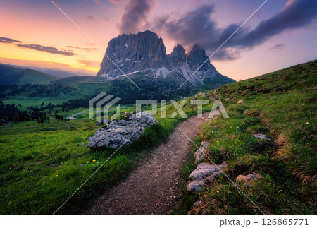 Mountains at beautiful sunset in summer. Colorful landscape Mountains at beautiful sunset in summer. Colorful landscape 126865771