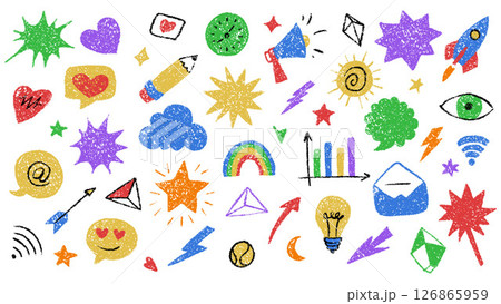 Colorful Crayon Doodle Icons Representing Various Concepts and Symbols Colorful Crayon Doodle Icons Representing Various Concepts and Symbols 126865959