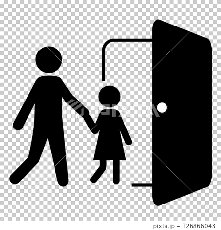 父母與孩子帶著孩子走出門的剪影 126866043