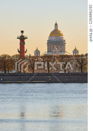 ice drift on the Neva River with a view of the arrow of Vasilyevsky Island with rostral columns, the Winter Palace, St. Isaac's Cathedral, the Savior on Spilled Blood ice drift on the Neva River with a view of the arrow of Vasilyevsky Island with rostral columns, the Winter Palace, St. Isaac's Cathedral, the Savior on Spilled Blood 126866292
