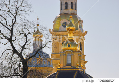 the Peter and Paul Fortress spire at sunset 126866321