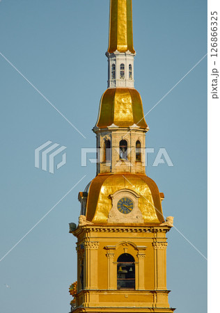 the Peter and Paul Fortress spire at sunset 126866325