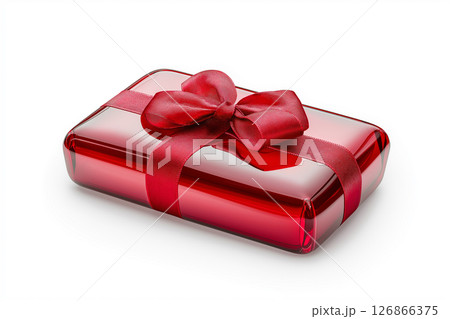 Gift present in a red shiny box with a ribbon wrapped elegantly for decoration and celebration 126866375