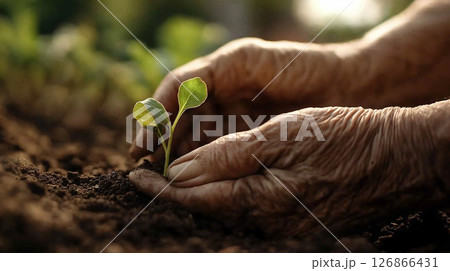 Gardening and Planting: Hands Nurturing Growth of Sapling in Soil with Care and Nature Gardening and Planting: Hands Nurturing Growth of Sapling in Soil with Care and Nature 126866431