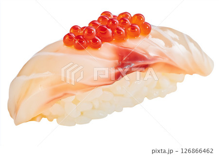 Delicious sushi nigiri with fresh rice and seafood, a traditional Japanese gourmet cuisine 126866462