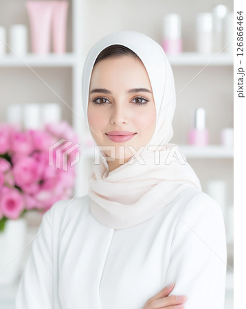 Beauty portrait of a woman with elegance and confidence, showcasing fashion and grace in style. 126866464