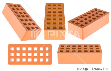 Hollow clay bricks, different angles. 3D rendering 126867100