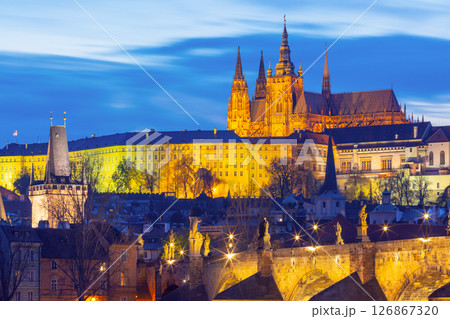 St Vitus Cathedral and Charles Bridge in Prague Czech Republic St Vitus Cathedral and Charles Bridge in Prague Czech Republic 126867320