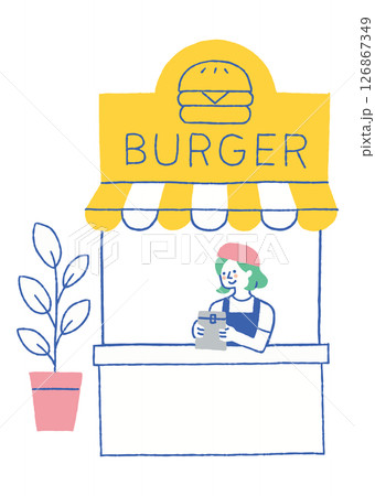 ハンバーガー屋さんで働く女性スタッフ_色 126867349