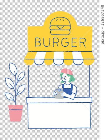 ハンバーガー屋さんで働く女性スタッフ_色 126867349