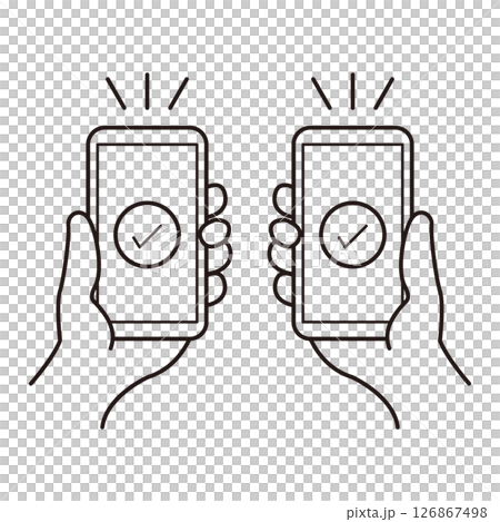 Right and left hands holding a smartphone with a check mark screen 126867498