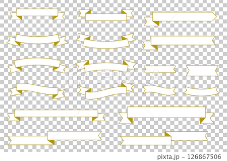 帶有金色邊框向量集的白色絲帶 126867506