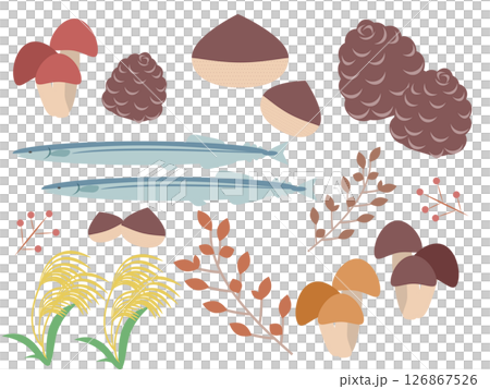 秋の自然と味覚のイラストセット 126867526