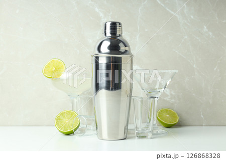 Shaker with fresh lime on a light background 126868328