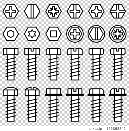 各種形狀的六邊形、螺絲、螺栓和螺絲的向量插圖集 126868841