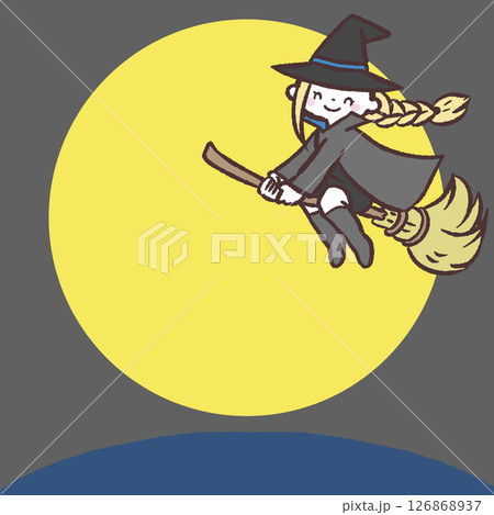 月夜に飛ぶ魔女のイラストフレーム 月夜に飛ぶ魔女のイラストフレーム 126868937