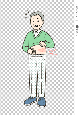帯状疱疹で脇腹が痛み顔をしかめる高齢男性の全身イラスト 帯状疱疹で脇腹が痛み顔をしかめる高齢男性の全身イラスト 126868961