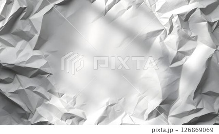 Crumpled white paper texture, featuring detailed folds and creases, suitable for backgrounds in creative endeavors 126869069