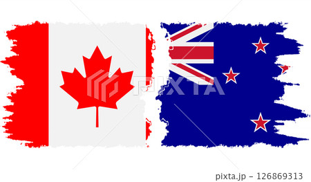 New Zealand and Canada grunge flags connection vector 126869313