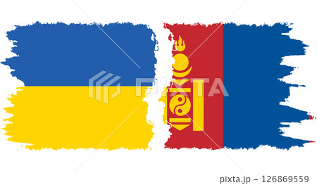 Mongolia and Ukraine grunge flags connection vector 126869559