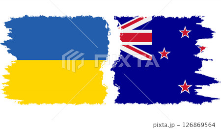 New Zealand and Ukraine grunge flags connection vector 126869564