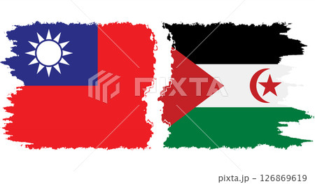 Western Sahara and Taiwan grunge flags connection vector 126869619