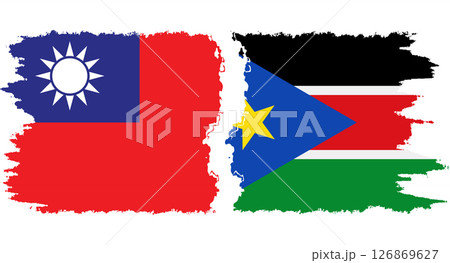 South Sudan and Taiwan grunge flags connection vector 126869627