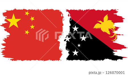Papua New Guinea and China grunge flags connection vector 126870001