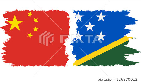 Solomon Islands and China grunge flags connection vector 126870012